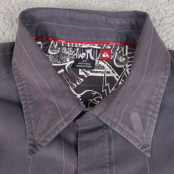 Quiksilver Shirt Mens Small Gray Striped Button Down Long Sleeve - Picture 3 of 16